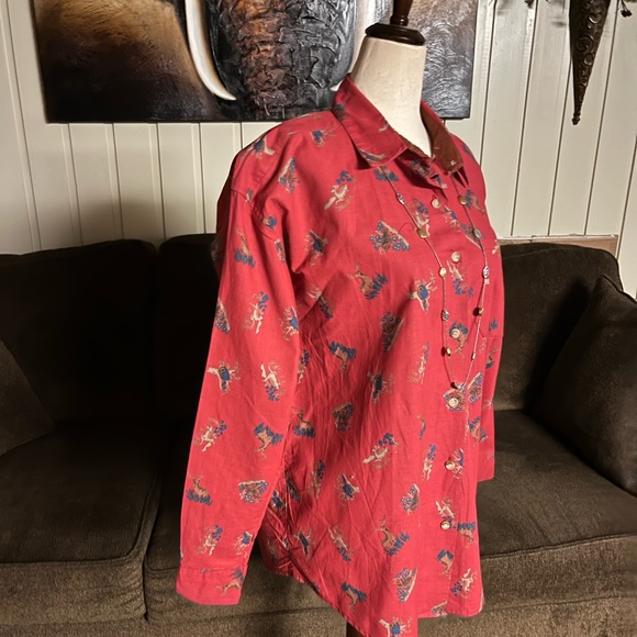 Kyoto Kasuals • Vtg • Large • New • Red • Blouse • Deer/ Bird/ Owl Design - Picture 14 of 15